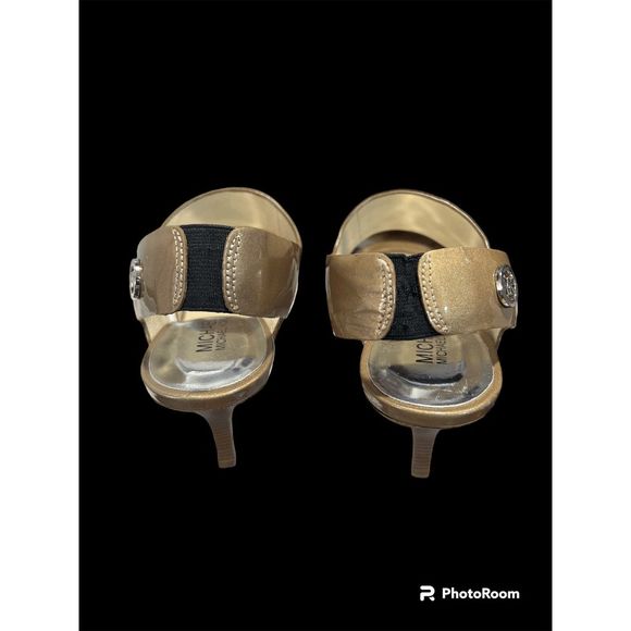 Michael Kors Rochelle Open Toe Taupe Pearlized heeled Patent Sandal -size 7. - Picture 3 of 9